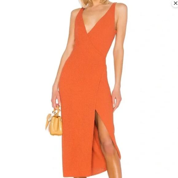 The Jetsetter Diaries Orange Knit Midi Dress Wrap Front Resort Vibe - Picture 7 of 7